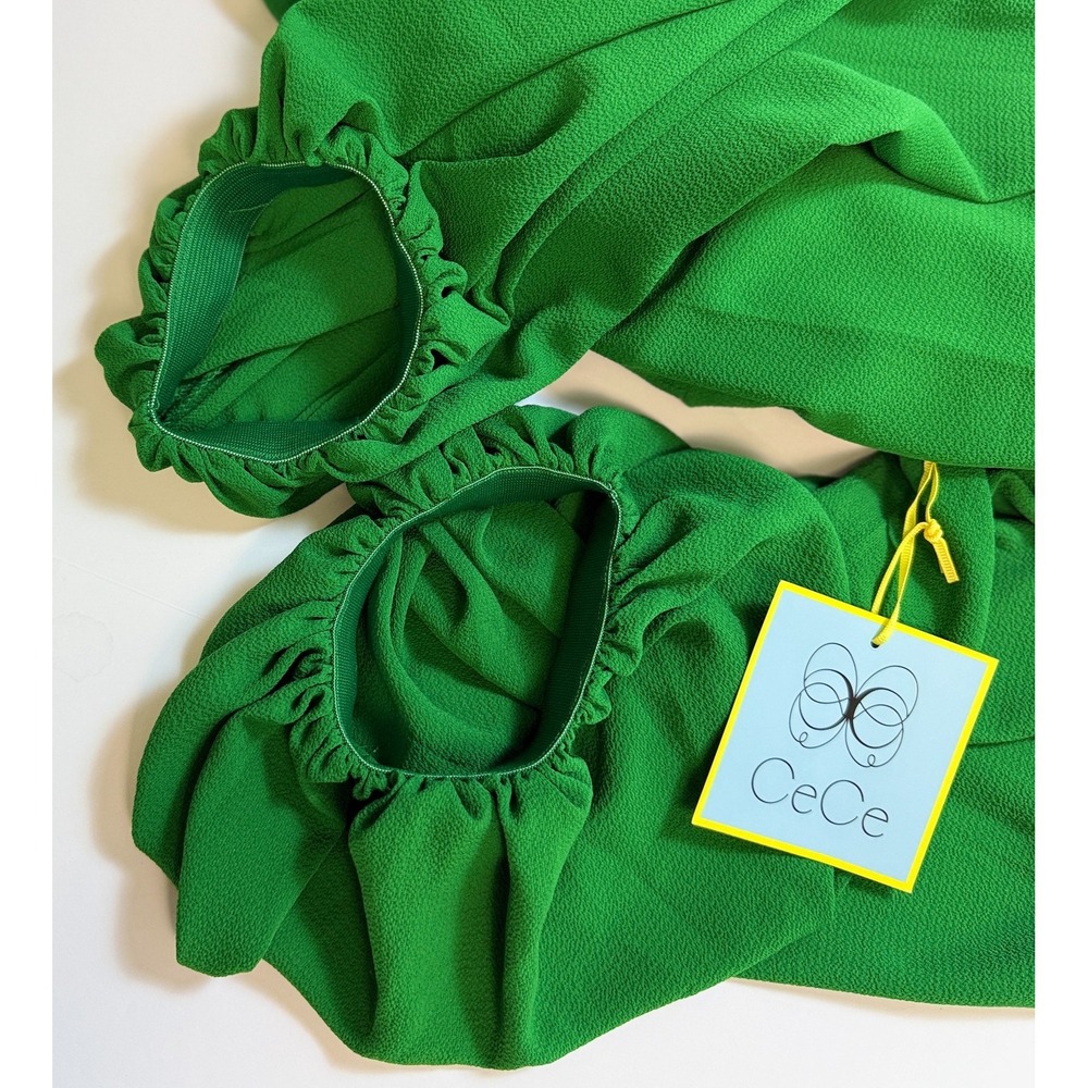 CeCe Green Puff‎ Sleeve Tiered Short Dress Size Large Lined Crepe Textured NWI - Picture 5 of 16